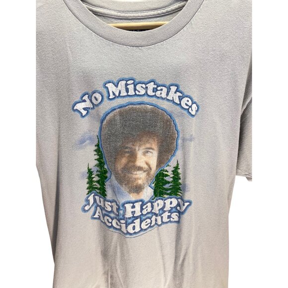 Bob Ross “There Are No Mistakes, Just Happy Accidents” Tee Shirt Gray Size L - Picture 6 of 10